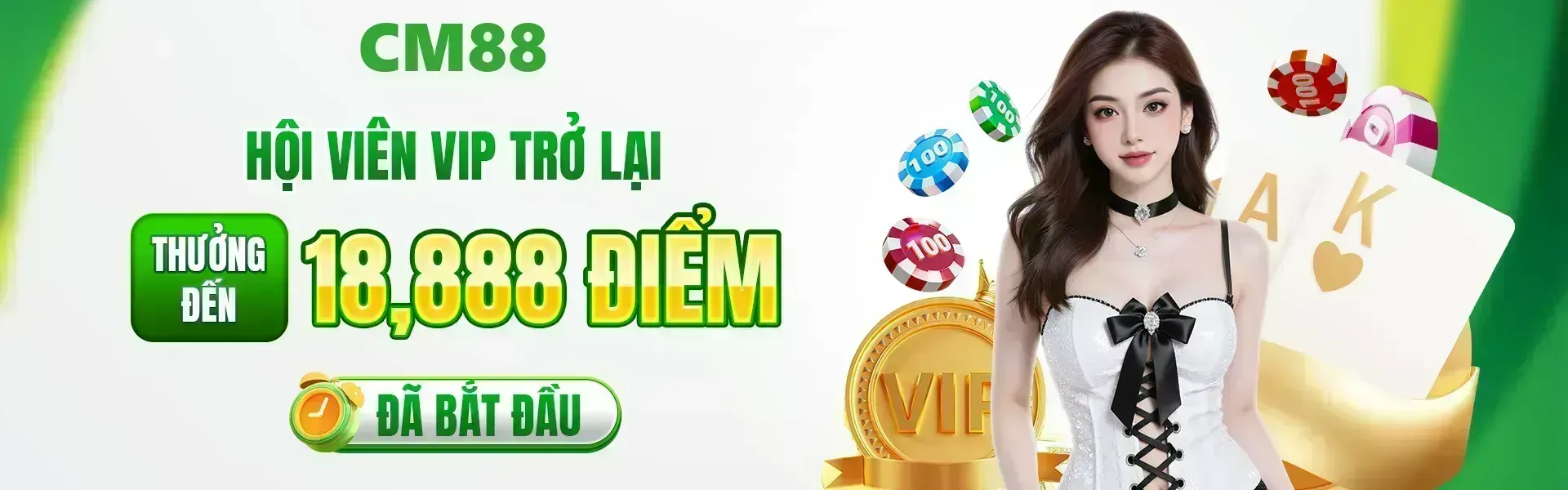 Phiên bản 10: Trong thời gian diễn ra sự kiện, các thành viên VIP quay trở lại CM88 sẽ đủ điều kiện nhận ưu đãi thưởng lên đến 18,888 điểm theo quy định của chương trình.
